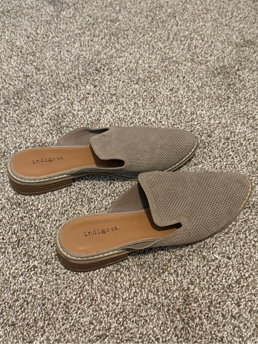 Indigo Taupe Perforated Slip-On Mules